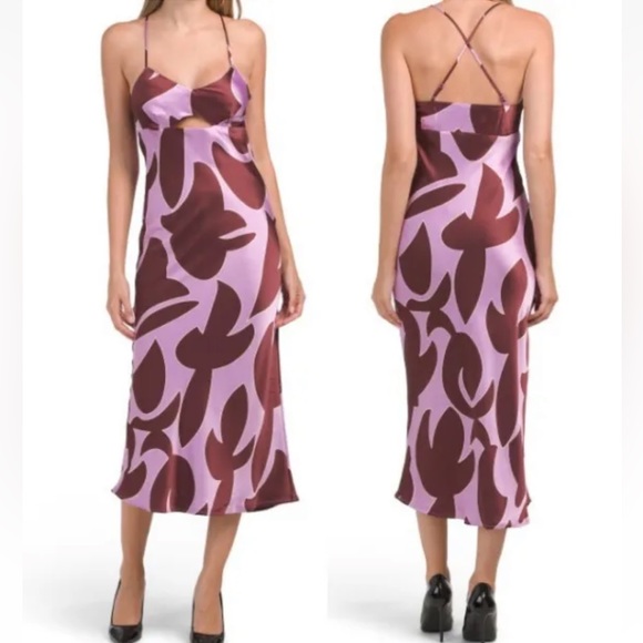 NWT House of Harlow 1960 Pink Floral Satin Midriff Cutout Slip Midi Dress - M - Picture 12 of 12